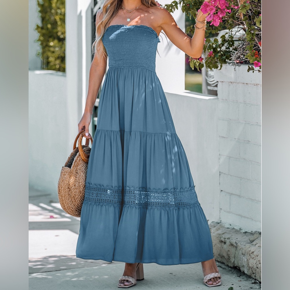 NWT Cupshe Strapless Maxi Dress Blue Medium